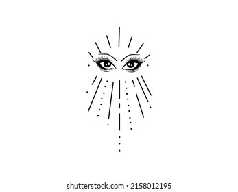 third eye icon vector illustration. evil eyes vision black line symbol. mystic art sign, emblem isolated on white background, for graphic occultism, geometry,logo,tattoo