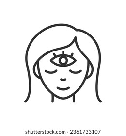 Third eye, linear icon. Meditation, enlightenment. Line with editable stroke