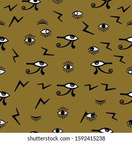 Third Eye Seamless pattern. Seamless Pattern. Psychedelic eyes. Egyptian, closed and opened eye, suspicious eye. Good for webs, fabric cover, books, textiles, etc.
