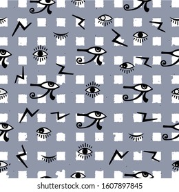 Third Eye Seamless pattern.  Seamless Pattern. Psychedelic eyes. Egyptian, closed and opened eye, suspicious eye. Good for webs, fabric cover, books, textiles, etc.