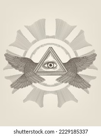 Third eye or six sense symbol . Vintage Engraving drawing style vector Illustration