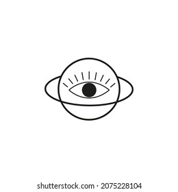 Third eye in space planet isolated on white background. Esoteric boho illustration. Occult symbol.