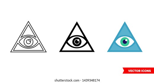 Third eye symbol icon of 3 types: color, black and white, outline. Isolated vector sign symbol.