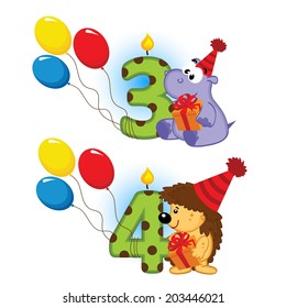 third fourth birthday with animal - vector  illustration, eps