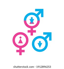 Third Gender Icon. Transgender Unisex Vector Symbol, Female, Male And Neutral Gender Sign, Venus And Mars Pictogram, Gender Vector Illustration