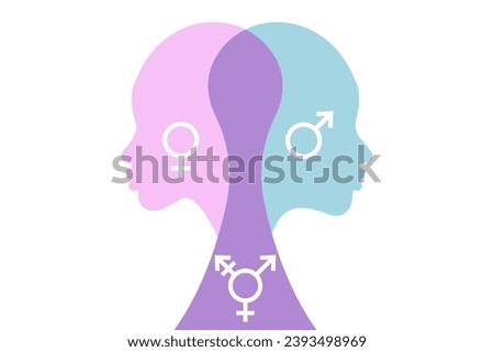 Third gender and sex concept, man and woman. World sexual health day. Concept of gender, health and development. Symbol of transgender, vector silhouette isolated on white background 