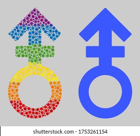 Third gender symbol composition icon of circle elements in different sizes and spectrum colored shades. A dotted LGBT-colored Third gender symbol for lesbians, gays, bisexuals, and transgenders.