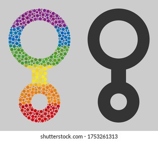 Icono de mosaico de símbolo de tercer género de puntos redondos de diferentes tamaños y matices de colores brillantes de espectro. Un símbolo sagaz del tercer género para lesbianas, gays, bisexuales y transgéneros.