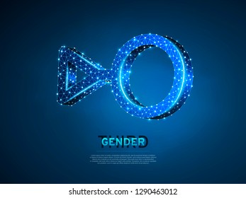 Third gender symbols. Wireframe digital 3d illustration. Low poly individual identity, people rights concept on blue background. Abstract Vector polygonal neon LGBT sign. RGB color mode