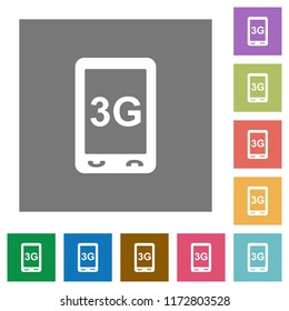 Third generation mobile connection speed flat icons on simple color square backgrounds