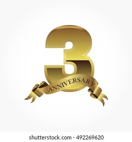 third golden anniversary logo vector with gold ribbon below