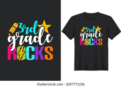 Third Grade Rocks Shirt Team 3rd Grade Teacher- greeting card template with hand drawn lettering and simple illustration for cards, posters and print.