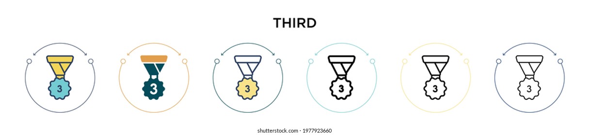 Third icon in filled, thin line, outline and stroke style. Vector illustration of two colored and black third vector icons designs can be used for mobile, ui, web