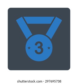 Third medal icon from Award Buttons OverColor Set. Icon style is smooth blue colors, flat rounded square button, white background.