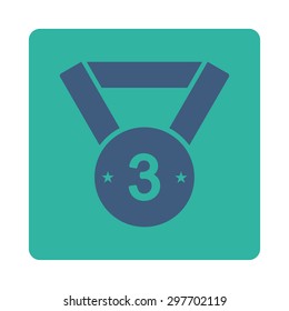 Third medal icon from Award Buttons OverColor Set. Icon style is cobalt and cyan colors, flat rounded square button, white background.