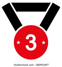 Third medal icon from Competition & Success Bicolor Icon Set. This isolated flat symbol uses modern corporation intensive red and black colors.