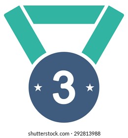 Third medal icon from Competition & Success Bicolor Icon Set. Vector style: flat bicolor symbols, cobalt and cyan colors, rounded angles, white background.