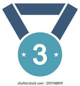 Third medal icon from Competition & Success Bicolor Icon Set. Vector style: flat bicolor symbols, cyan and blue colors, rounded angles, white background.