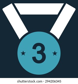 Third medal icon from Competition & Success Bicolor Icon Set. Vector style: flat bicolor symbols, blue and white colors, rounded angles, dark blue background.