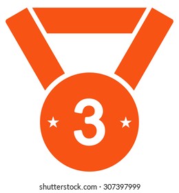 Third medal icon. Vector style is flat symbols, orange color, rounded angles, white background.
