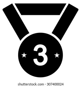 Third medal icon. Vector style is flat symbols, black color, rounded angles, white background.