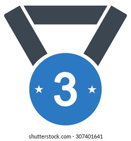 Third medal icon. Vector style is flat bicolor symbols, smooth blue colors, rounded angles, white background.