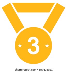 Third medal icon. Vector style is flat symbols, yellow color, rounded angles, white background.
