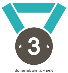 Third medal icon. Vector style is flat bicolor symbols, grey and cyan colors, rounded angles, white background.