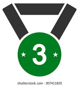 Third medal icon. Vector style is flat bicolor symbols, green and gray colors, rounded angles, white background.