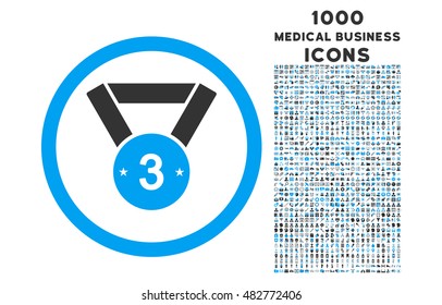 Third Medal rounded vector bicolor icon with 1000 medical business icons. Set style is flat pictograms, blue and gray colors, white background.