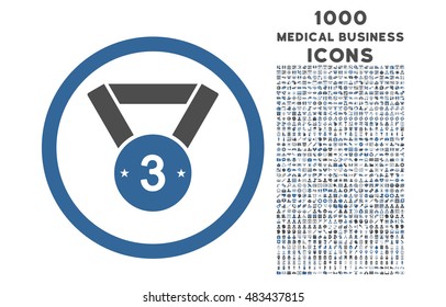 Third Medal rounded vector bicolor icon with 1000 medical business icons. Set style is flat pictograms, cobalt and gray colors, white background.