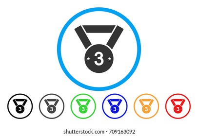 Third Medal vector rounded icon. Image style is a flat gray icon symbol inside a blue circle. Bonus color variants are gray, black, blue, green, red, orange.