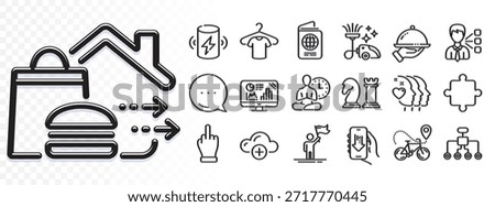 Third party, Friends couple and Charge battery line icons for web app. Glare of light effect. Message icon. Pack of Food delivery, Cloud computing, Puzzle pictogram icons. Vector