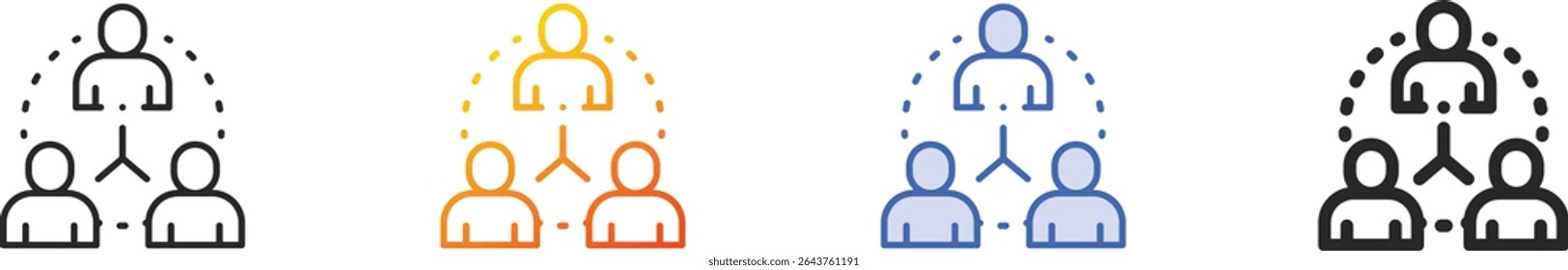 ícone de terceiros.Linear fino, gradiente, traço azul e negrito Design estilo isolado no fundo branco