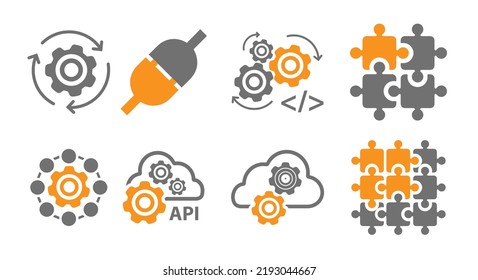 Third Party Integration Icon. Third Party Integration Using Cloud Computing. 3rd Party API. Third-Party Verification. API And App Integration Solutions. Vector.