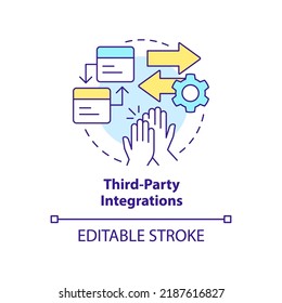 Third party integrations concept icon. Customer engagement platform feature abstract idea thin line illustration. Isolated outline drawing. Editable stroke. Arial, Myriad Pro-Bold fonts used