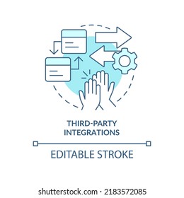 Third party integrations turquoise concept icon. Customer engagement platform feature abstract idea thin line illustration. Isolated outline drawing. Editable stroke. Arial, Myriad Pro-Bold fonts used