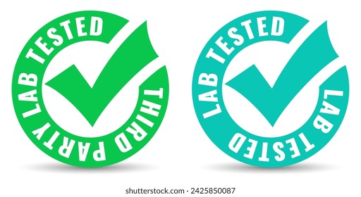 Third party lab tested vector sign isolated on white background. Green flat symbol of safe tested product, no side effects guarantee label