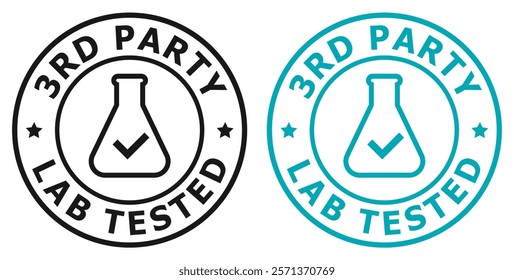 Third party lab tested vector label isolated on white background. Safe and clinically proven beauty product, no side effects safety certificate. Flask symbol with check mark.