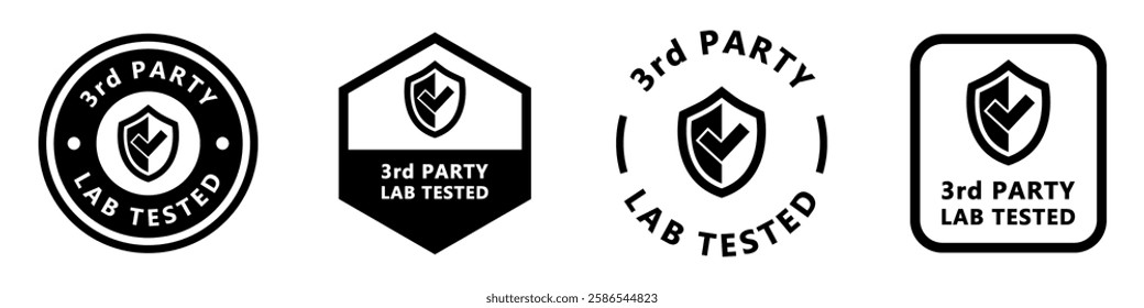 Third Party Lab Tested - vector labels for medicine or cosmetics with shield icon.