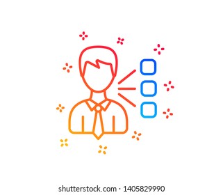 Third party line icon. Team leader sign. Business conversation symbol. Gradient design elements. Linear third party icon. Random shapes. Vector