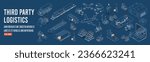 Third party logistics concept with Autonomous robots, Robot arm, Cardboard Box, Transport, Truck, Export, Import, Industry 4.0, Warehouse and Factory automation. Vector illustration eps10