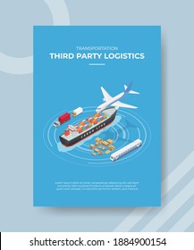 Third Party Logistics Concept Plane Ship Truck Train Cargo For Template Of Banner And Flyer For Printing Magazine Cover And Poster With Isometric Style