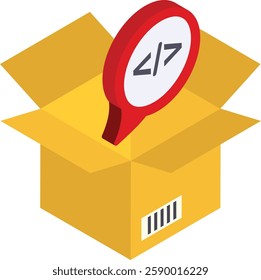 Third Party Module or plug-in isometric Concept, Soft Product Box Vector Icon Design, Software and web development symbol, Computer Programming and Coding stock illustration