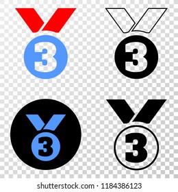 Third place award EPS vector icon with contour, black and colored versions. Illustration style is flat iconic symbol on chess transparent background.
