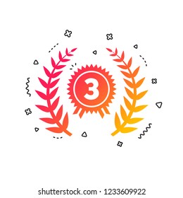Third place award sign icon. Prize for winner symbol. Laurel Wreath. Colorful geometric shapes. Gradient winner icon design.  Vector