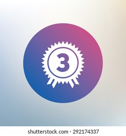 Third place award sign icon. Prize for winner symbol. Icon on blurred background. Vector