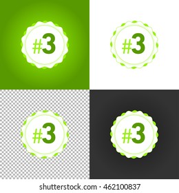 Third place award sign icon. Prize for winner symbol. Colored flat icons on various backgrounds.