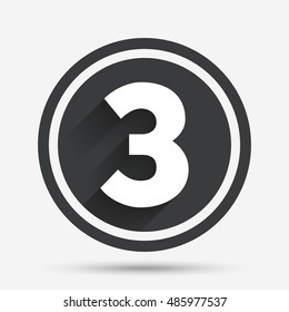 Third place award sign. Winner symbol. Step three. Circle flat button with shadow and border. Vector