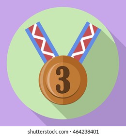 third place bronze medal icon, flat design
